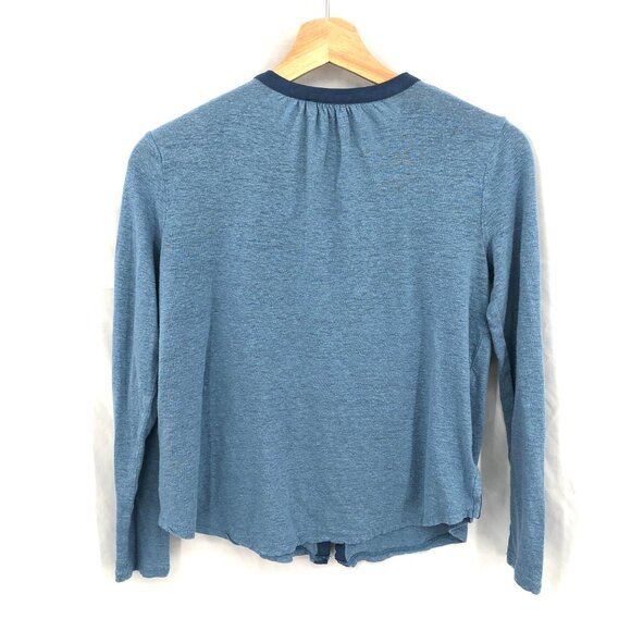 Lucky Brand tie neck shirt boho tuxedo light denim Blue prairie peasant top XS - Picture 9 of 9
